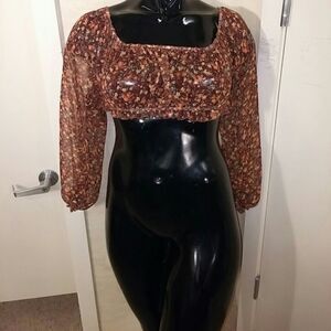 BROWN FLORAL PRINT TOP.